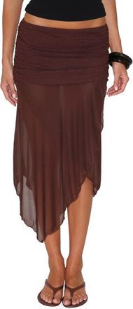 Tiger Mist Zinnia Mixed Media Asymmetric Skirt in Chocolate at Nordstrom, Size Xx-Small