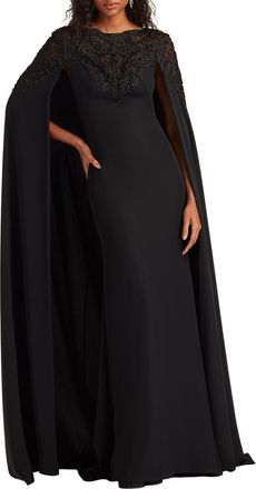 Tadashi Shoji Lace & Crepe Cape Gown in Black at Nordstrom, Size 16