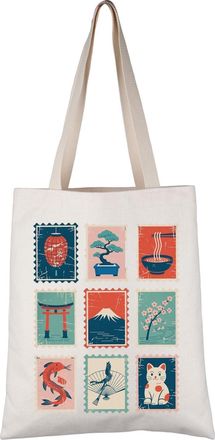 Generic PYOUL Japanese Lover Gift Japan Themed Stamp Tote Bag Japan Traveler Traveling Handbag Japan Vacation Trip Gift (Japan Themed Stamp T)