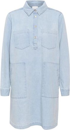 Part Two Denim Jurk met Overhemdkraag en Zakken - Dames - Shirt Kleedjes - Blauw - M - Denim - Kleedjes