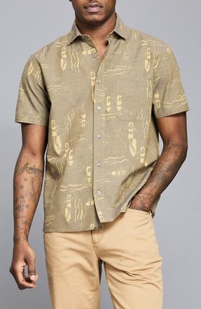 Billy Reid Surf Ladies M&eacute;lange Short Sleeve Button-Up Shirt in Asphalt at Nordstrom, Size X-Small