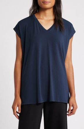 Eileen Fisher V-Neck Tencel Lyocell T-Shirt in Deep Adriatic at Nordstrom Rack, Size X-Small