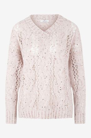 PANICALE Oversize-Lochstrick-Pullover aus Mohair und Alpakawolle mit Pailletten