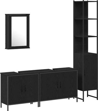 vidaXL Juego de muebles de baño 4 pcs Negro Madera contrachapada vidaXL