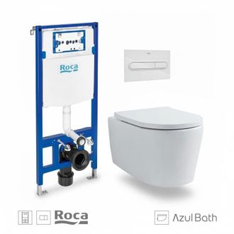 Roca Roca - Bastidor Duplo Cisterna Empotrada Y Pulsador Pl1 Dual Blanco Brillo Con Inodoro Suspendido Rimless Lia Blanco Br Aqua