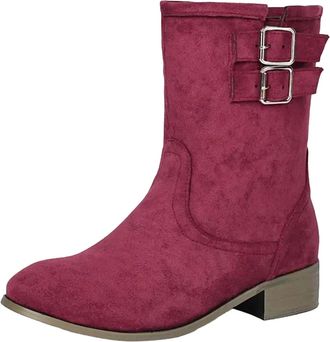 Generic Womens Leisure Ankle Boots Round Toe Med Chunky Heel Slip On Design With A Decorative Buckle Casual Daily Booties
