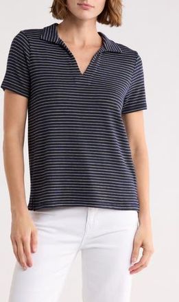 T Tahari Pinstripe Short Sleeve Top in Navy/White at Nordstrom Rack, Size X-Small