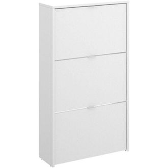 Dmora Scarpiera Vignole, Portascarpe salvaspazio da ingresso, Mobiletto porta scarpe a 3 ante a ribalta, 61x25h113 cm, Bianco, con imballo rinforzato