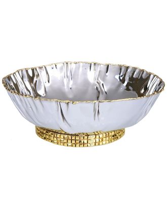 Classic Touch Stainless Steel Crumpled Bowl With Gold Mosaic Base