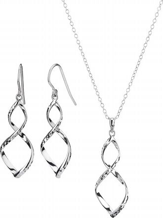Gold & Honey Womens Figure 8 With Diamond Cut Drop Earrings And Pendant Necklace Set In Silver