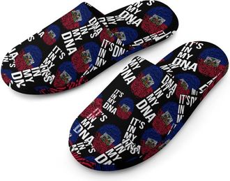 Generic Its In My DNA Haiiti Flag Mens Cozy Memory Foam Slippers Warm Cotton House Shoes Comfy Slipper for Indoor Outdoor
