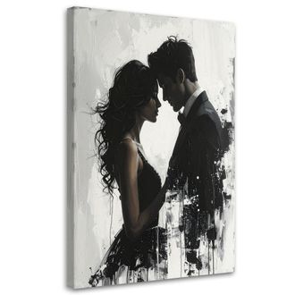 Feeby Cuadro Sobre Lienzo Pareja En Blanco Y Negro En Un Beso En Un Estilo Expresivo 80x120