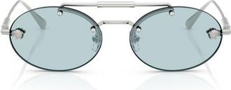 Versace 56mm Oval Sunglasses in Silver /Light Blue at Nordstrom