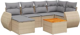 vidaXL Vidaxl - Set Sof&aacute;s De Jard&iacute;n 7 Piezas Y Cojines Rat&aacute;n Sint&eacute;tico Beige