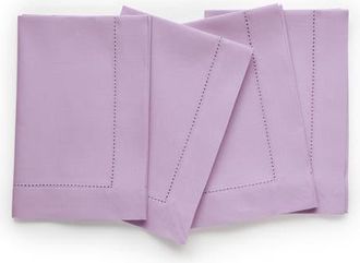 Solino Home Cotton Linen Hemstitch Dinner Napkins Set of 4, 20 x 20 Inch for Dining Table, Holiday and Everyday Table Decor in Lavender Ice at