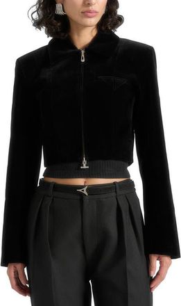 Mani&egrave;re De Voir Adina Velvet Cropped Jacket in Black at Nordstrom, Size 10