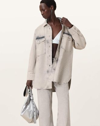 AllSaints Cotton Faye Sparkle Denim Mini Dress, Size: S