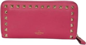Valentino Pre-owned Rockstud Smooth Calfskin Long Wallet - Dames - Vintage Accessoires - Roze - ONE Size - Vintage