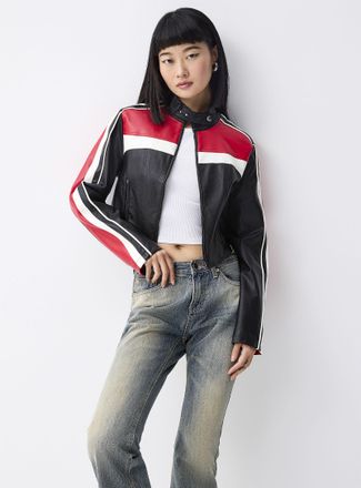 Twik Womens Faux-leather cropped biker jacket