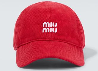 Miu Miu Cappello da baseball in denim con logo