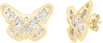 Tresorra 14K Yellow & White Gold Diamond Cut Checkered Butterfly Stud Earrings