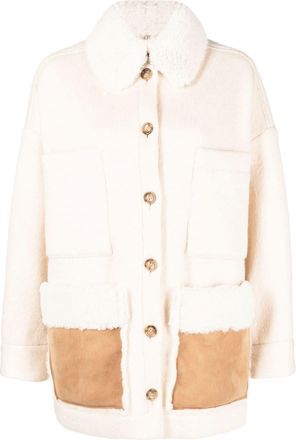 Ava Adore shearling-trim button-up jacket - women - Mohair/Virgin Wool/Acrylic/Polyester/Polyester/Sheep Skin/Shearling - 40 - Neutrals