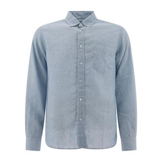 Beams Plus Overhemden, Heren, Blauw, M, Linnen, Linnen Shirt