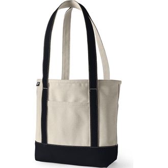 Lands End Open Top Long Handle Canvas Tote Bag in Natural/black at Nordstrom, Size X-Large