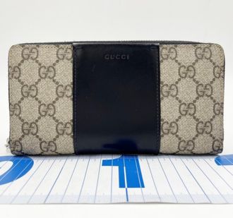 Gucci Beige Black Gg Supreme Leather Long Wallet (Bi-Fold) (Pre-Owned)