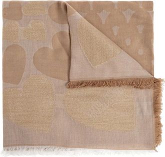 Moschino Sciarpa con frange e motivo a cuori - Toni neutri