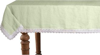Puro Lino Pure Linen Stonewash Tablecloth with Lace 140x350 Tender Green