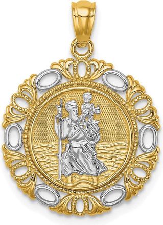 Diamond2Deal 14k Yellow Gold White Rhodium Solid St. Christopher Medal Edge Pendant