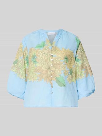 Rich & Royal Regular Fit Bluse mit V-Ausschnitt und 3/4-Arm in Hellblau, Gr&ouml;&szlig;e 34