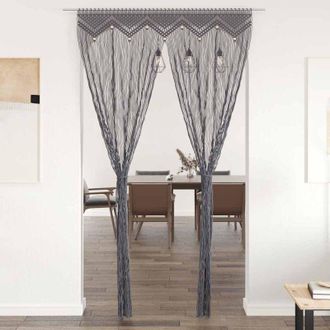 vidaXL Cortina De Macram&eacute; Algod&oacute;n Gris Antracita 140x240 Cm Vidaxl