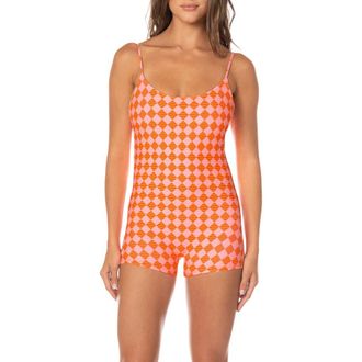 Maaji Sunset Grid Haze One-Piece Swimsuit in Bright Red at Nordstrom, Size Medium