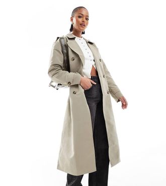 Vero Moda Tall Trench taglio lungo color quercia con cintura-Neutro