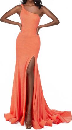 Alyce Paris Textured Fabric Asymmetric Gown In Tigerlilly