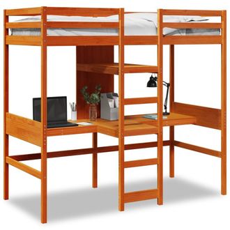 Berkfield Home Loft Bed Frame with Desk & Shelves Wax Brown 90x200cm Solid Wood Pine | Size: 90x200 cm