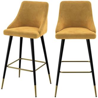 Rendez-Vous Déco Rendez-vous Déco - Set de 2 sillas de bar de terciopelo amarillo curry 77,5 cm - Aristote