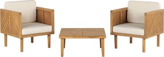Beliani Juego Sillones Y Mesa De Centroconjunto De Balc&oacute;n 2 Plazas De Madera De Acacia Clara Beige Claro Mesa Sillas Cojines Baratti