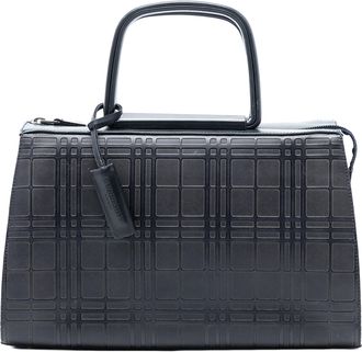 Burberry Pre-owned Womens House Check Embossed Leather Handbag - Black - One Size