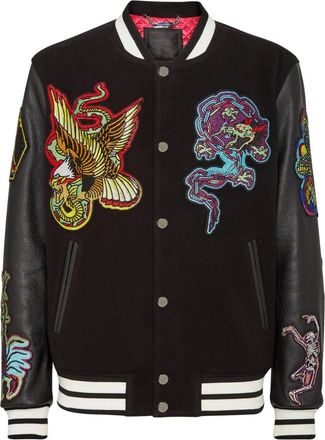 Philipp Plein Leren Bomber Tattoo - Heren - Bomber jackets - Zwart - M - Wol - Jassen