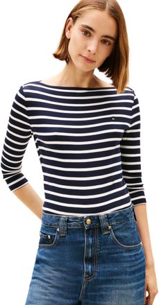Tommy Hilfiger Womens Long Sleeve Slim Fit New Cody Top with Boat Neck, Multicolor (Nos Breton Desert Sky/Ecru), XXL