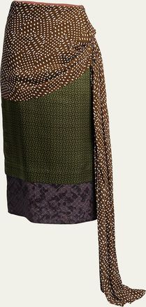 Dries Van Noten Draped Layered Satin Midi Skirt