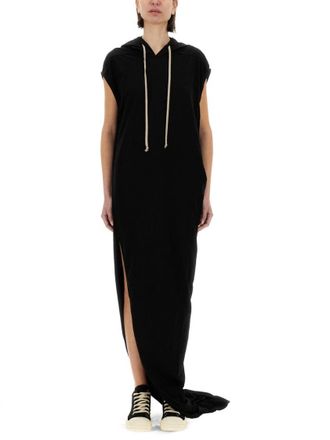 Rick Owens Hooded Black Maxi Dress With Side Slits