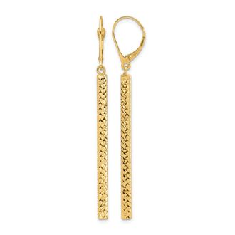 Diamond2Deal 14K Yellow Gold Diamond-cut Bar Drop Dangle Earrings