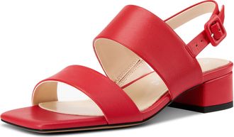 Castamere Womens Chunky Block Low Heel Peep Open Square Toe Buckle Sandals Dress Casual Party Shoes 3.5 CM Heels Red 3.5 UK