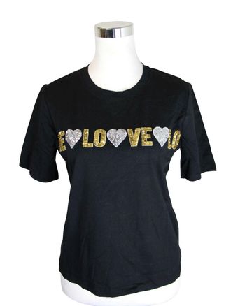 Maje Womens gold and Sequins Cotton LOVE T-Shirt