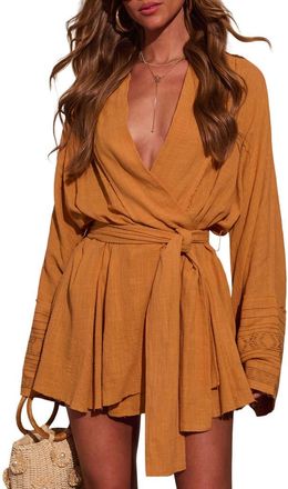 VICI Collection Monaco Mood Stretch Cotton Faux Wrap Top in Mustard at Nordstrom, Size Medium