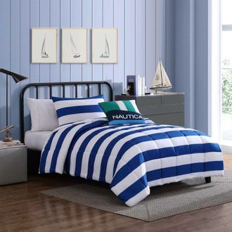 Nautica Huck Blue Stripe Full/Queen Comforter & Sham Bonus Set